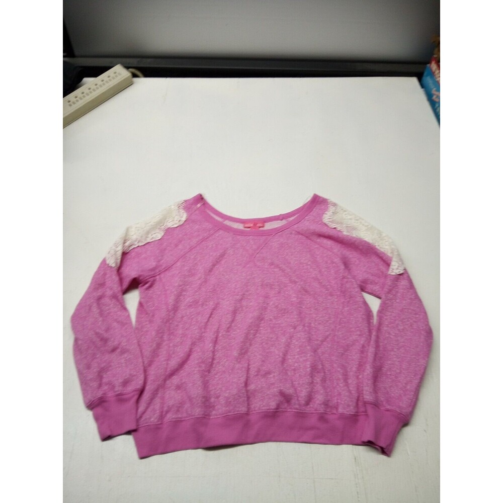 Mix & Co Large Sweatshirt Pink White Lace Cold Shoulder Semi Sheer